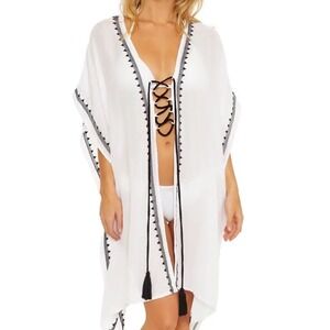 SOLUNA Embroidered Black and White Swim Cover Up Women's Size XS/S